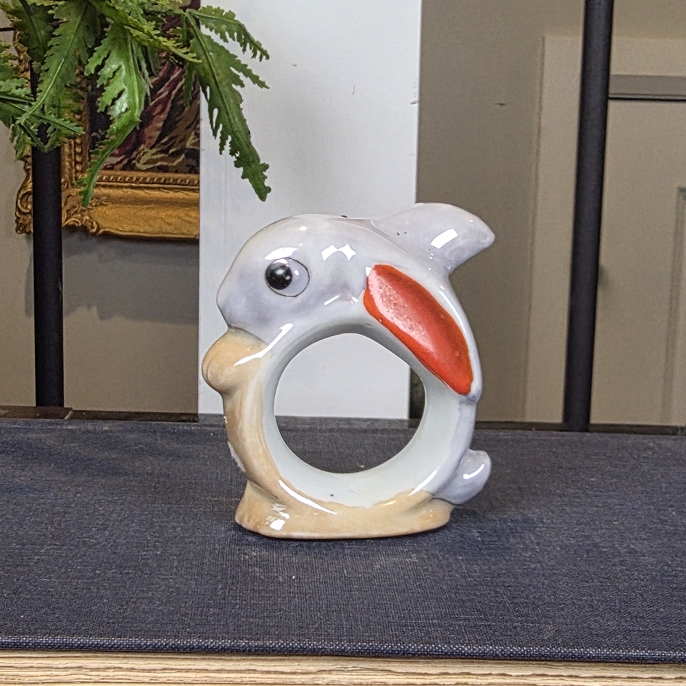 Vintage Ceramic Bunny Rabbit Napkin Ring | Made in Japan Lusterware Easter Table